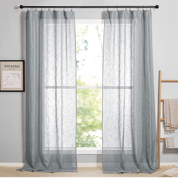 Semi Sheer Linen Grey Curtains (2 panels) - Picture 12 of 12